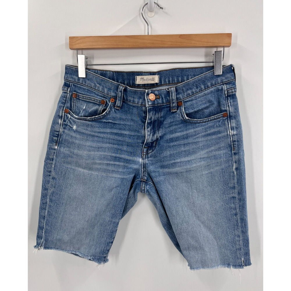 Madewell The Slim Boyjean Cutoff Shorts Mid-Rise Raw Hem Blue Womens 26